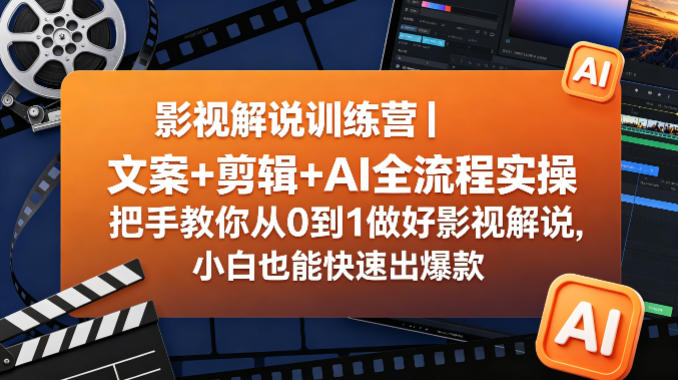 影视解说训练营｜文案+剪辑+AI全流程实操，把手教你从0到1做好影视解说，小白也能快速出爆款-青禾学社