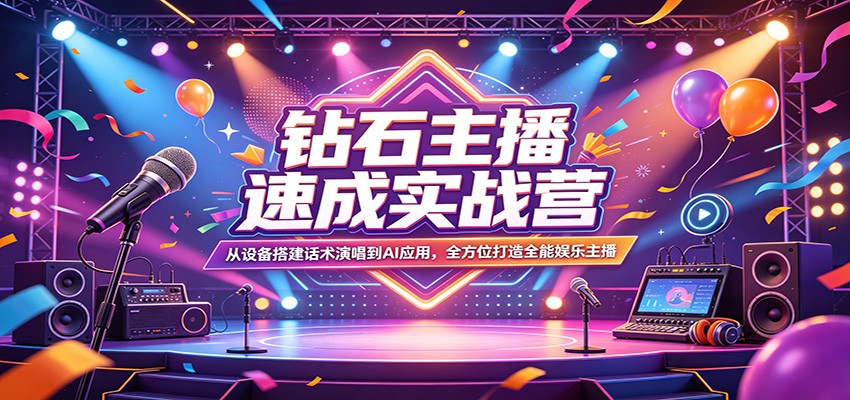 钻石主播速成实战营：从设备搭建话术演唱到AI应用，全方位打造全能娱乐主播-青禾学社