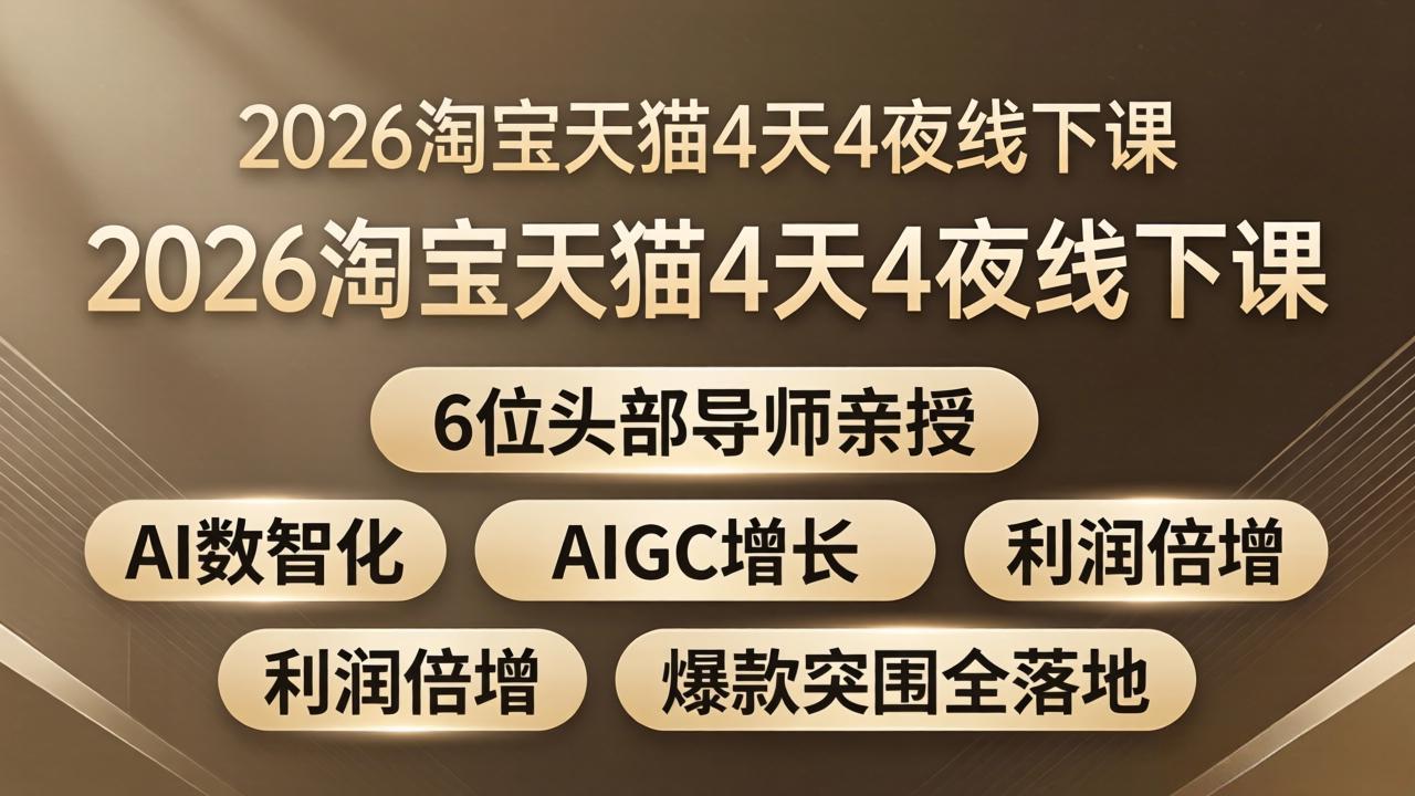 2026淘宝天猫4天4夜线下课：6位头部导师亲授，AI数智化+AIGC增长+利润倍增+爆款突围全落地-青禾学社