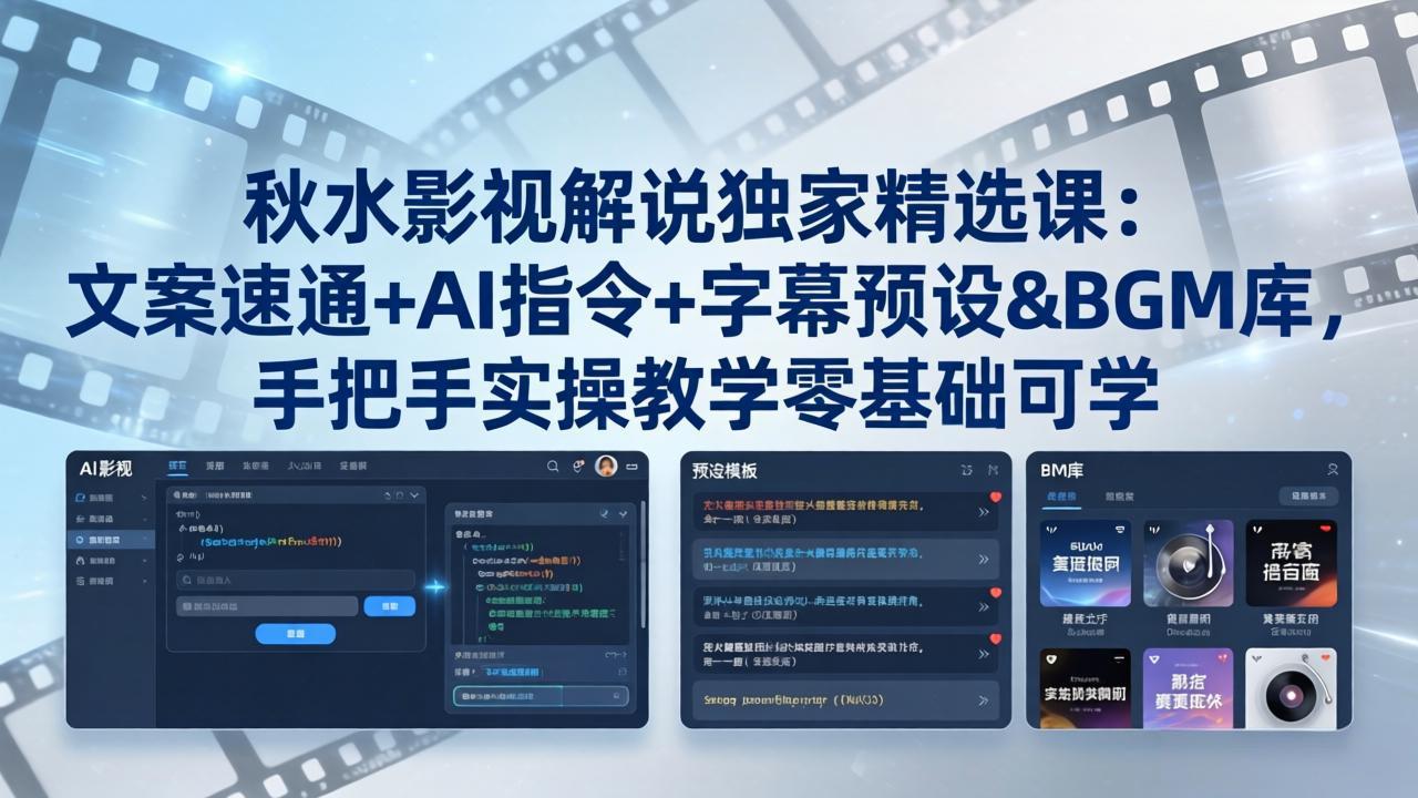 秋水影视解说独家精选课：文案速通+AI指令+字幕预设+BGM库，手把手实操教学零基础可学-青禾学社