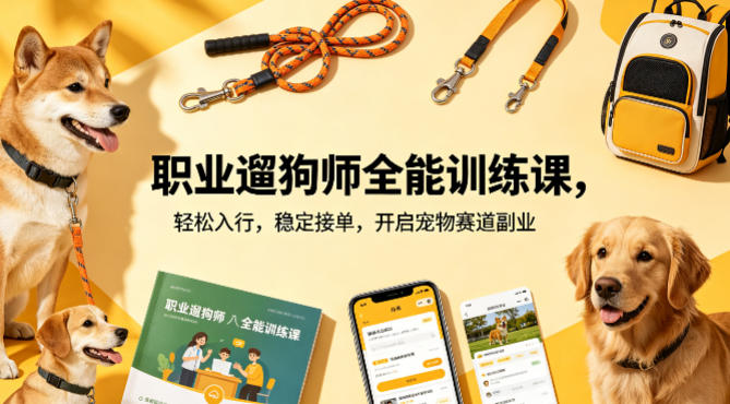 职业遛狗师全能训练课，轻松入行，稳定接单，开启宠物赛道副业-青禾学社