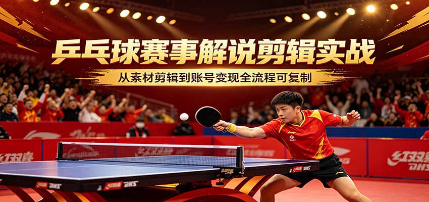 乒乓球赛事解说剪辑实战，从素材剪辑到账号变现全流程可复制-青禾学社