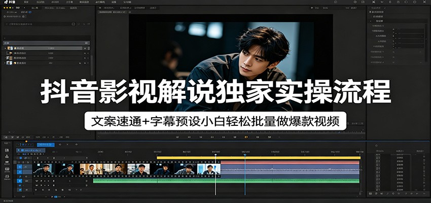 抖音影视解说独家实操流程，文案速通+字幕预设小白轻松批量做爆款视频-青禾学社