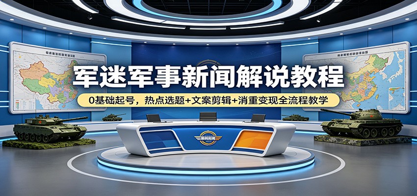 军迷军事新闻解说教程：0基础起号，热点选题+文案剪辑+消重变现全流程教学-青禾学社