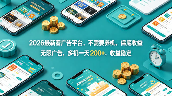 2026最新看广告平台，不需要养机，保底收益，无限广告，多机一天200+，收益稳定【揭秘】-青禾学社