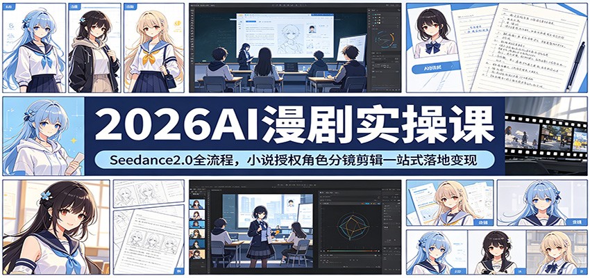 2026AI漫剧实操课：Seedance2.0全流程，小说授权角色分镜剪辑一站式落地变现-青禾学社