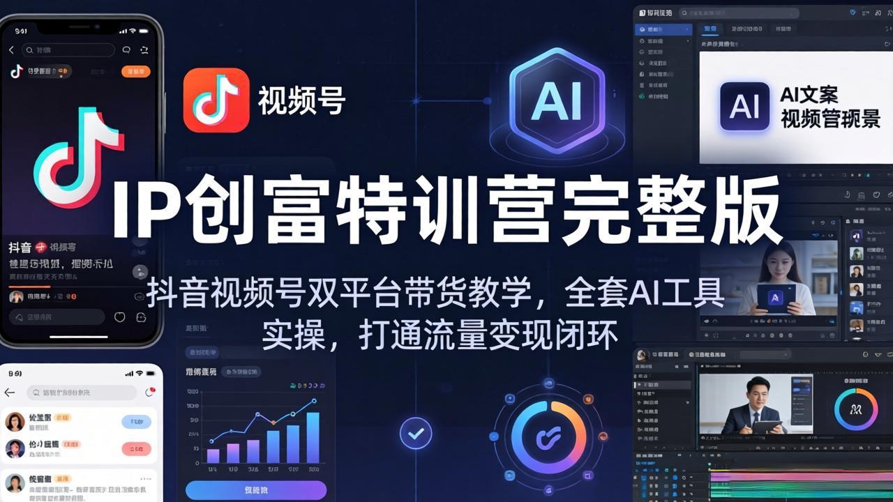 IP创富特训营完整版：抖音视频号双平台带货教学，全套AI工具实操，打通流量变现闭环-青禾学社