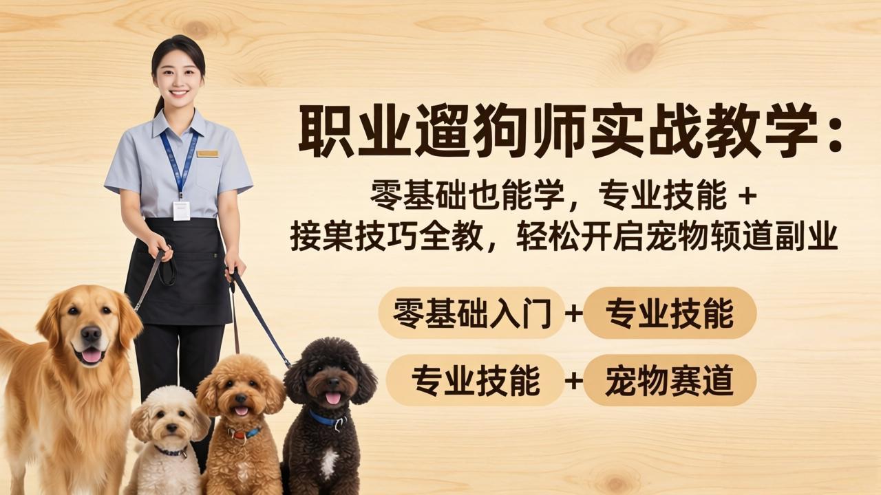 职业遛狗师实战教学：零基础也能学，专业技能 + 接单技巧全教，轻松开启宠物赛道副业-青禾学社