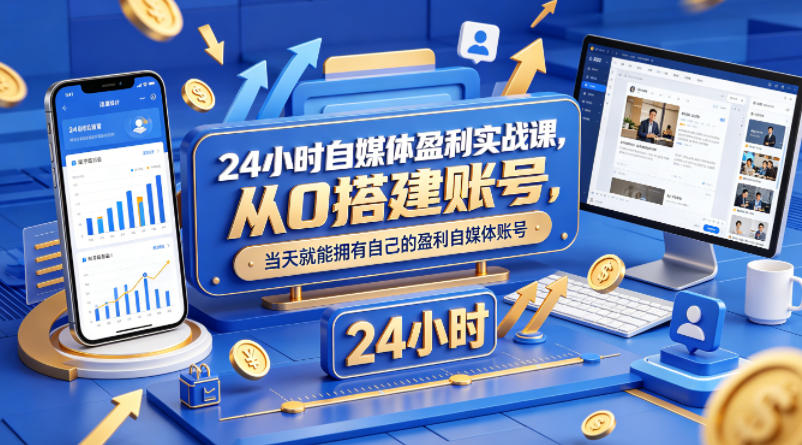 24小时自媒体盈利实战课，从0搭建账号，当天就能拥有自己的盈利自媒体账号-青禾学社