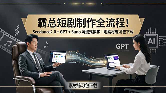 霸总短剧制作全流程！Seedance2.0 + GPT + Suno 沉浸式教学｜附素材练习包下载-青禾学社