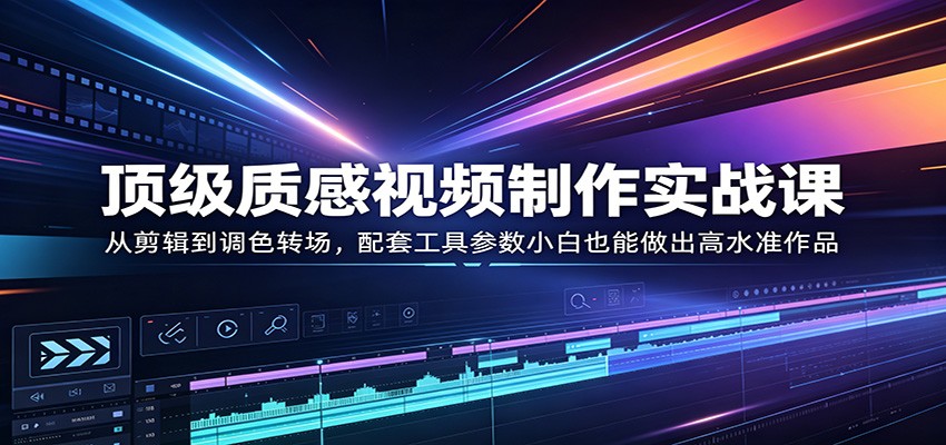 顶级质感视频制作实战课：从剪辑到调色转场，配套工具参数小白也能做出高水准作品-青禾学社