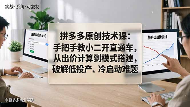 拼多多原创技术课：手把手教小二开直通车，从出价计算到模式搭建，破解低投产、冷启动难题-青禾学社