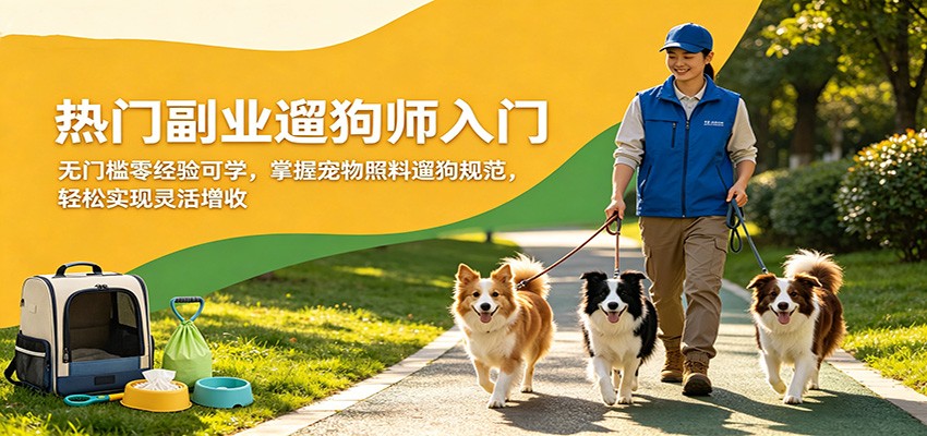 热门副业遛狗师入门，无门槛零经验可学，掌握宠物照料遛狗规范，轻松实现灵活增收-青禾学社