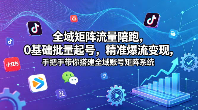 全域矩阵流量陪跑，0基础批量起号，精准爆流变现，手把手带你搭建全域账号矩阵系统-青禾学社