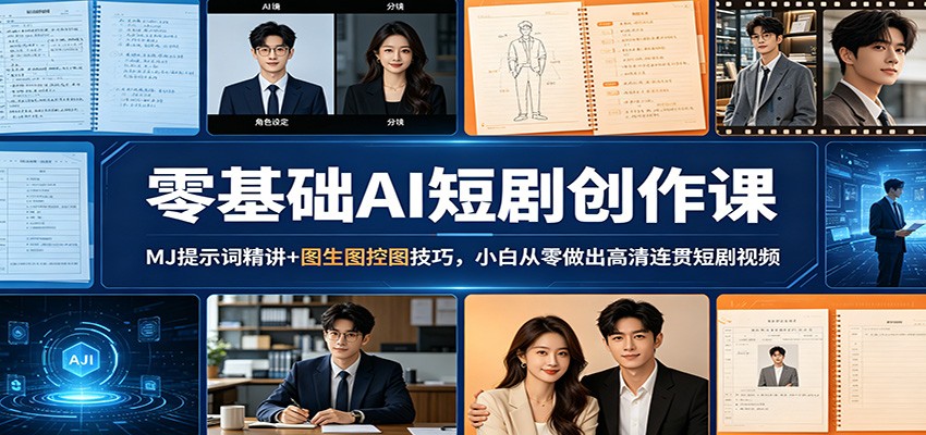 零基础AI短剧创作课：MJ提示词精讲+图生图控图技巧，小白从零做出高清连贯短剧视频-青禾学社