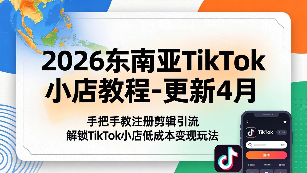 2026东南亚TikTok小店教程-更新4月，手把手教注册剪辑引流，解锁TikTok小店低成本变现玩法-青禾学社