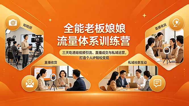 全能老板娘流量体系训练营，三天吃透短视频引流、直播成交与私域运营，打造个人IP轻松变现-青禾学社