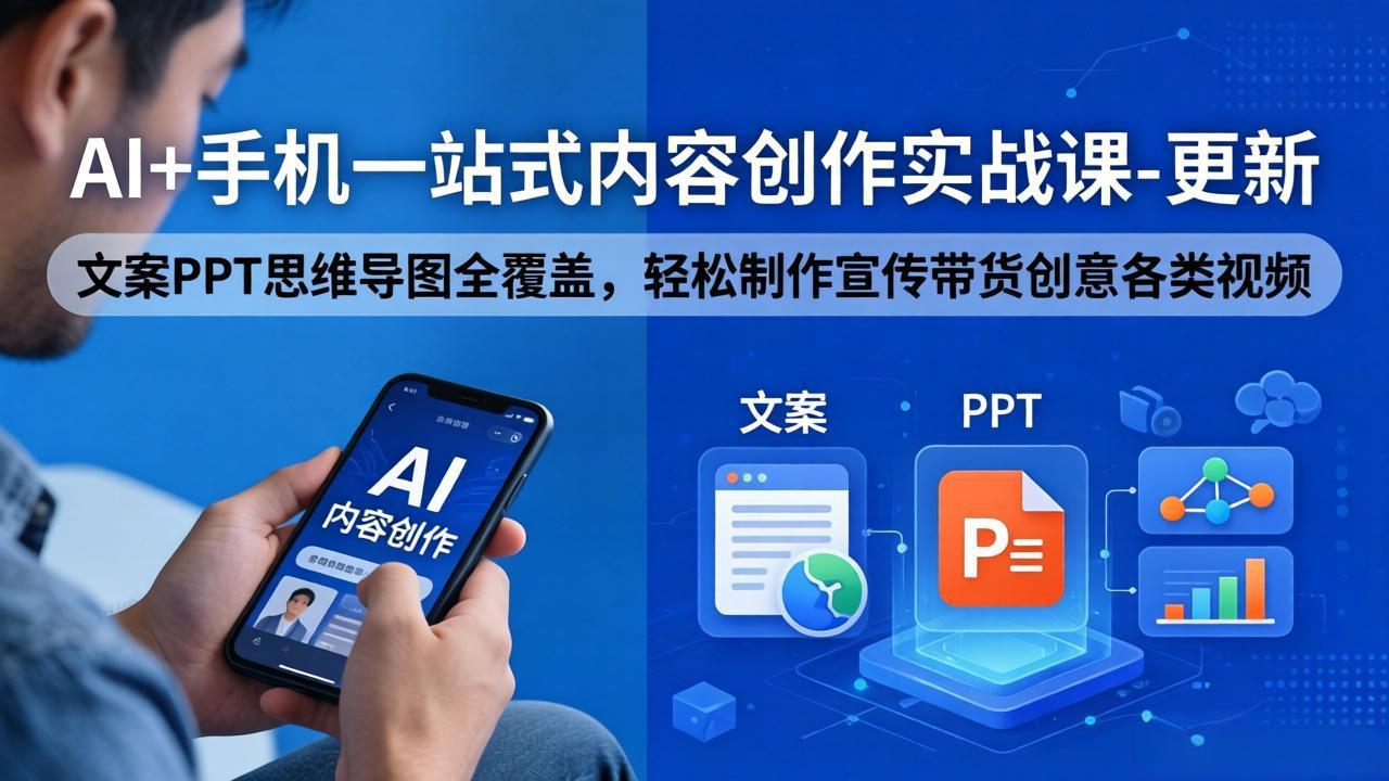 AI+手机一站式内容创作实战课-更新，文案PPT思维导图全覆盖，轻松制作宣传带货创意各类视频-青禾学社