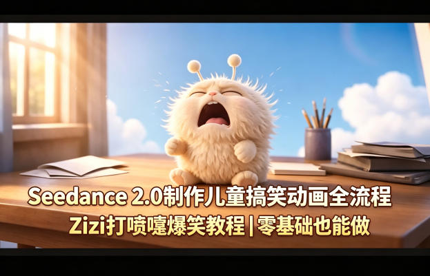 Seedance 2.0制作儿童搞笑动画全流程Zizi打喷嚏爆笑教程｜零基础也能做-青禾学社