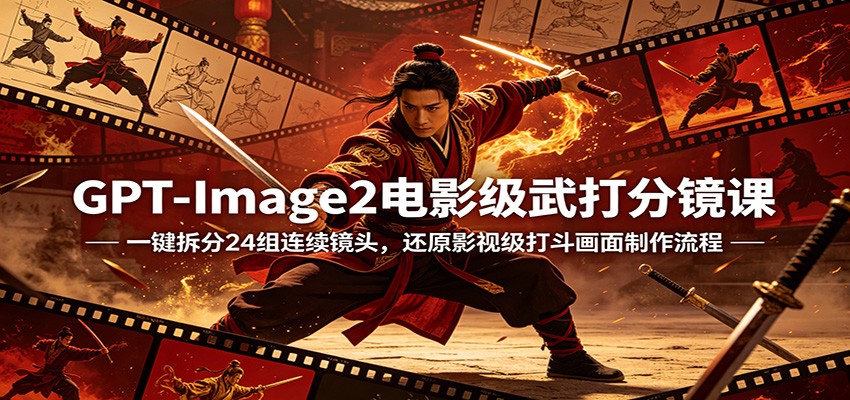GPT-Image2电影级武打分镜课：一键拆分24组连续镜头，还原影视级打斗画面制作流程-青禾学社