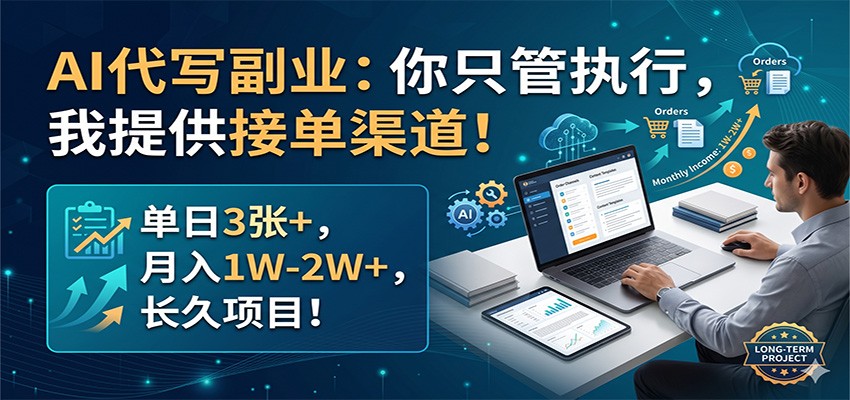AI代写副业：你只管执行，我提供接单渠道！单日3张+，月入1W-2W+，长久项目-青禾学社