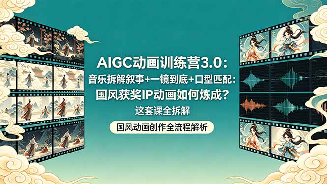 AIGC动画训练营3.0：音乐拆解叙事+一镜到底+口型匹配：国风获奖IP动画如何炼成？这套课全拆解-青禾学社