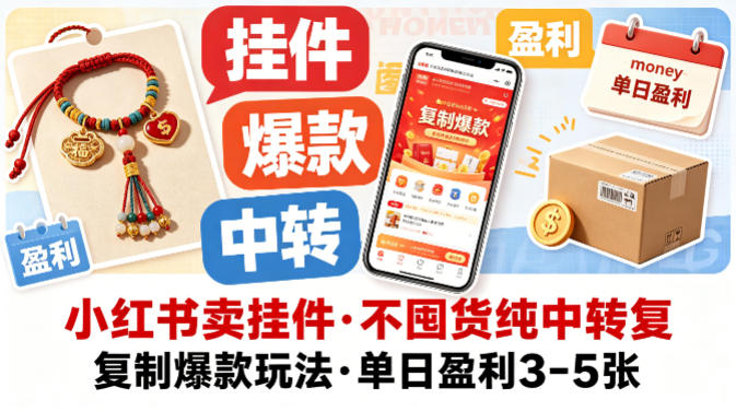 小红书卖挂件，不囤货纯中转复制爆款玩法，单日盈利3-5张-青禾学社