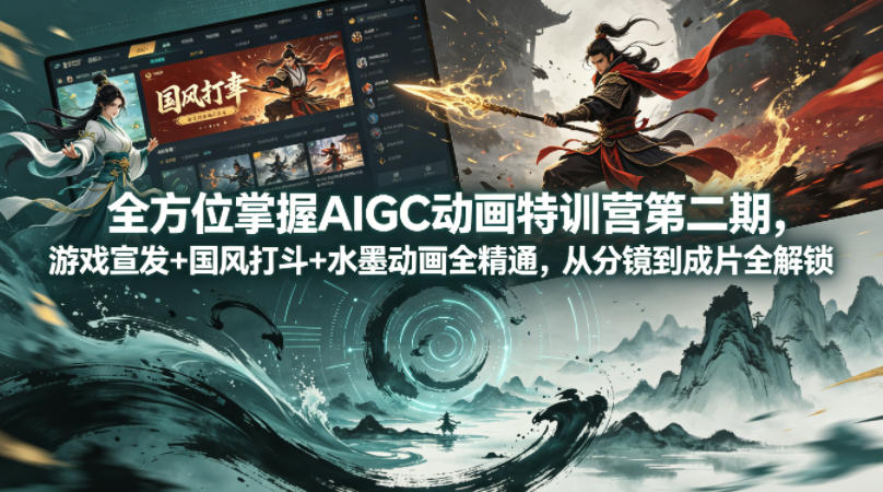 全方位掌握AIGC动画特训营第二期，游戏宣发+国风打斗+水墨动画全精通，从分镜到成片全解锁-青禾学社