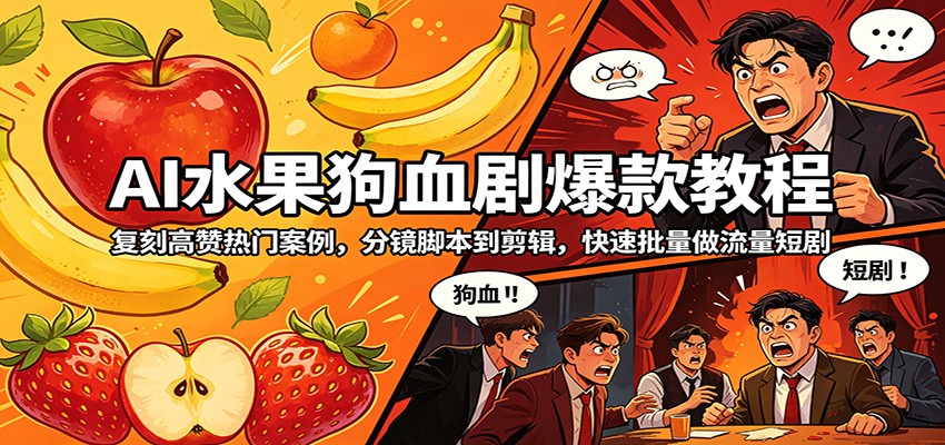 AI水果狗血剧爆款教程：复刻高赞热门案例，分镜脚本到剪辑，快速批量做流量短剧-青禾学社