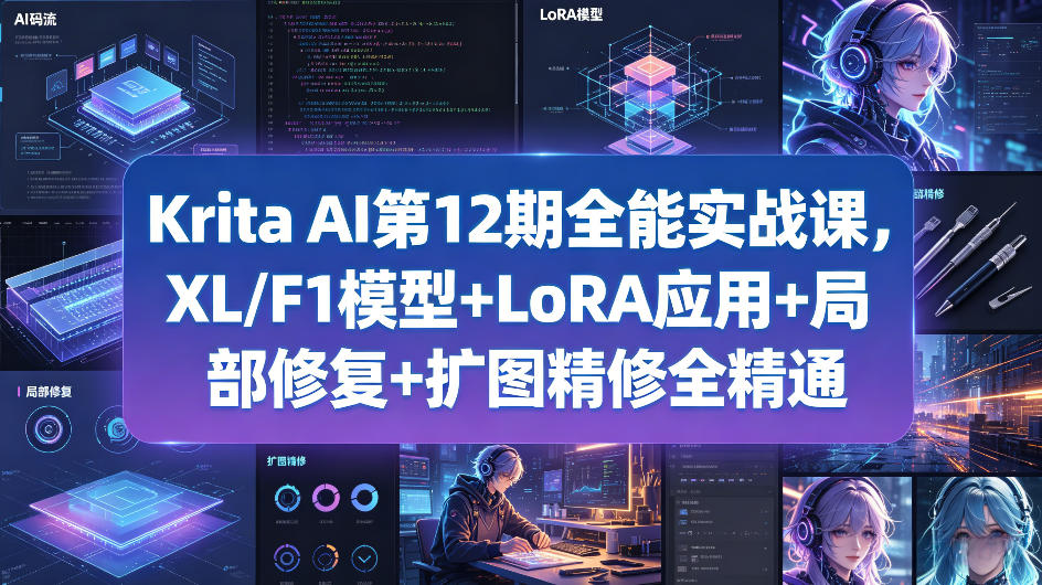 Krita AI第12期全能实战课，XL/F1模型+LoRA应用+局部修复+扩图精修全精通-青禾学社