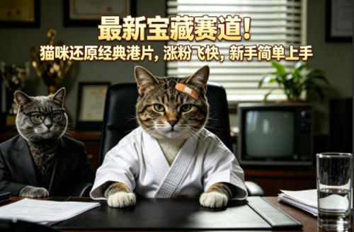 最新宝藏赛道！猫咪还原经典港片，涨粉飞快，新手简单上手-青禾学社