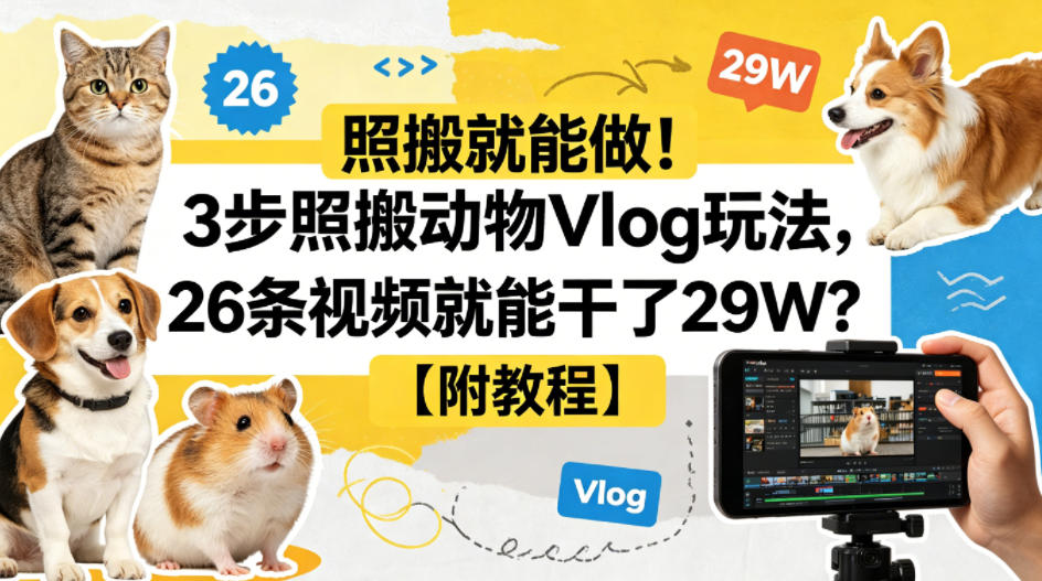 照搬就能做！3步照搬动物Vlog玩法，26条视频就能干了29W？【附教程】【赠coze一键生成工作流】-青禾学社