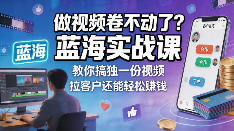 做视频卷不动了？蓝海实战课教你搞独一份视频，拉客户还能轻松賺钱！【原创双语字幕】-青禾学社