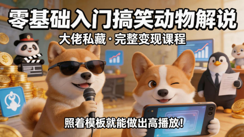 零基础入门搞笑动物解说，大佬私藏完整变现课程，照着模板就能做出高播放-青禾学社