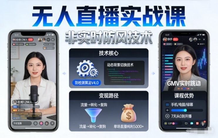 宝子哥无人直播实战课，非实时防风技术，聚焦抖音快手等平台直播带货，轻松开启直播变现之路(更新2026年5月02日)-青禾学社