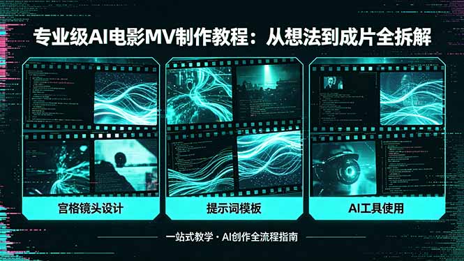 专业级AI电影MV制作教程，从想法到成片全拆解，宫格镜头+提示词模板+AI工具一站式教学-青禾学社
