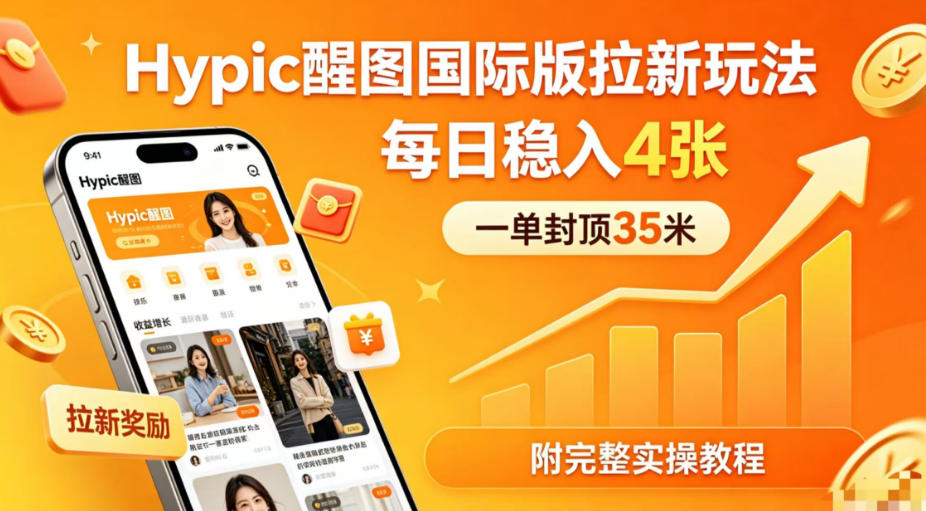 一单封顶35米，实测Hypic醒图国际版拉新玩法，每日稳入4张(附完整实操教程)-青禾学社