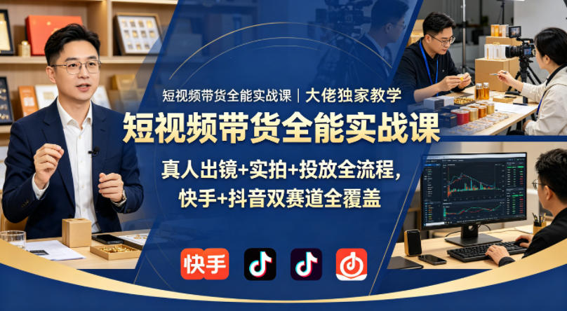 短视频带货全能实战课｜大佬独家教学，真人出镜+实拍+投放全流程，快手+抖音双赛道全覆盖-青禾学社