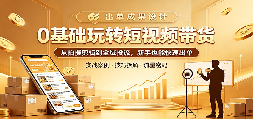 0基础玩转短视频带货：从拍摄剪辑到全域投流，新手也能快速出单-青禾学社