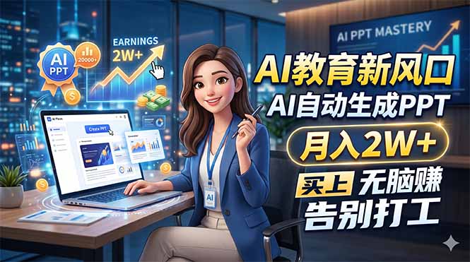 AI教育新风口，AI自动生成PPT，月入2W+，无脑赚，告别打工-青禾学社