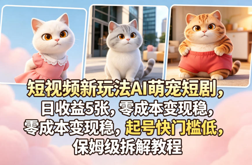 短视频新玩法AI萌宠短剧，日收益5张，零成本变现稳，起号快门槛低，保姆级拆解教程-青禾学社