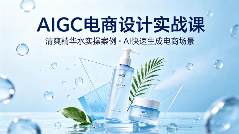 AIGC电商设计实战课，以清爽精华水为实操案例，教你用AI快速生成电商场景-青禾学社