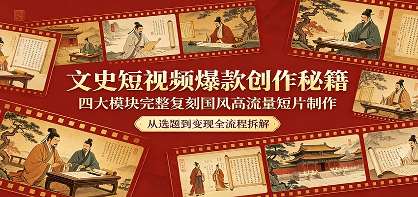 文史短视频爆款创作秘籍：四大模块完整复刻国风高流量短片制作-青禾学社
