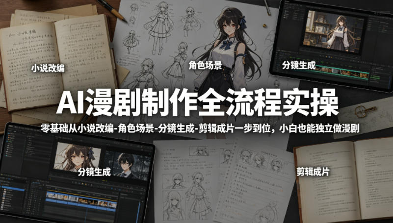 AI漫剧制作全流程实操，零基础从小说改编-角色场景-分镜生成-剪辑成片一步到位，小白也能独立做漫剧-青禾学社