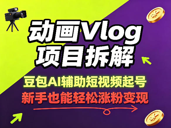 动画Vlog项目拆解，豆包AI辅助短视频起号，新手也能轻松涨粉，43条作品涨粉8.3W-青禾学社
