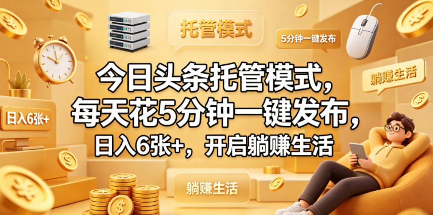 今日头条托管模式，每天花5分钟一键发布，日入6张+，开启躺賺生活【揭秘】-青禾学社