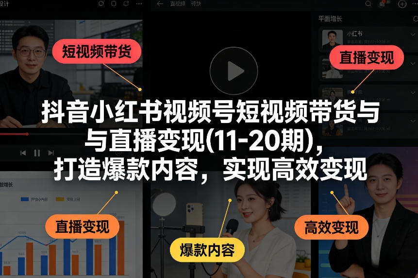 抖音小红书视频号短视频带货与直播变现(10-21期)，打造爆款内容，实现高效变现(更新05月08日)-青禾学社