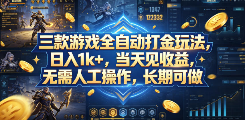 三款游戏全自动打金玩法，日入1k+，当天见收益，无需人工操作，长期可做【揭秘】-青禾学社