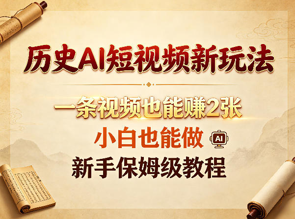 历史AI短视频新玩法，一条视频也能賺2张，小白也能做，新手保姆级教程-青禾学社