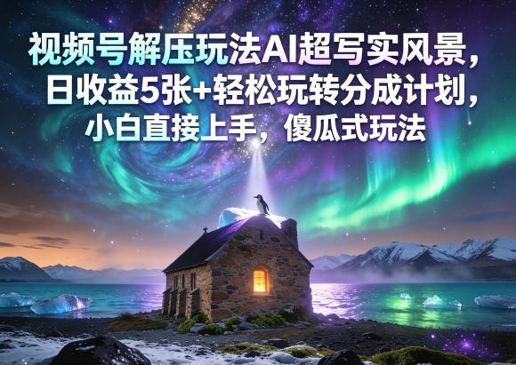 视频号解压玩法AI超写实风景，日收益5张+轻松玩转分成计划，小白直接上手，傻瓜式玩法-青禾学社
